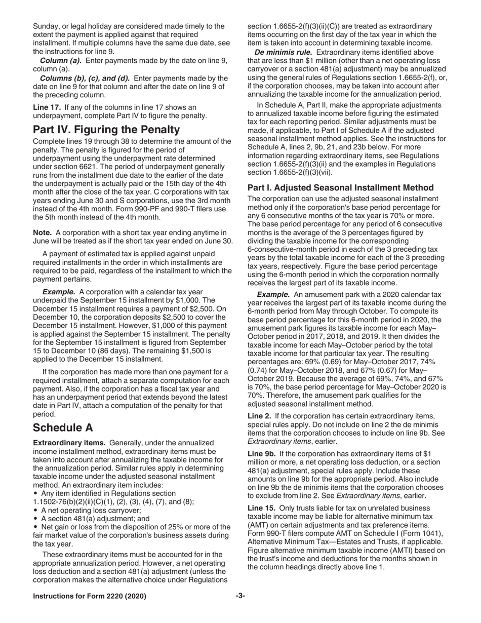 Instructions for IRS Form 2220 Underpayment of Estimated Tax by Corporations, Page 3