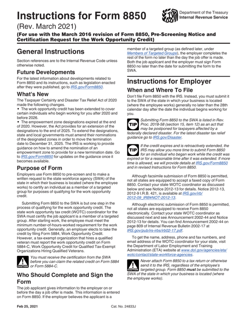 IRS Form 8850  Printable Pdf