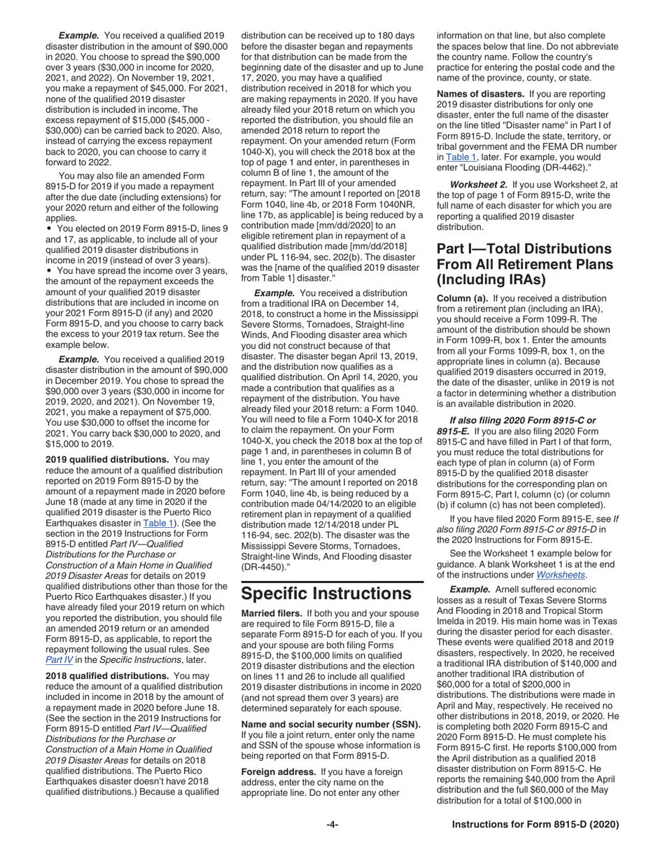 Instructions for IRS Form 8915-D Qualified 2019 Disaster Retirement Plan Distributions and Repayments, Page 4