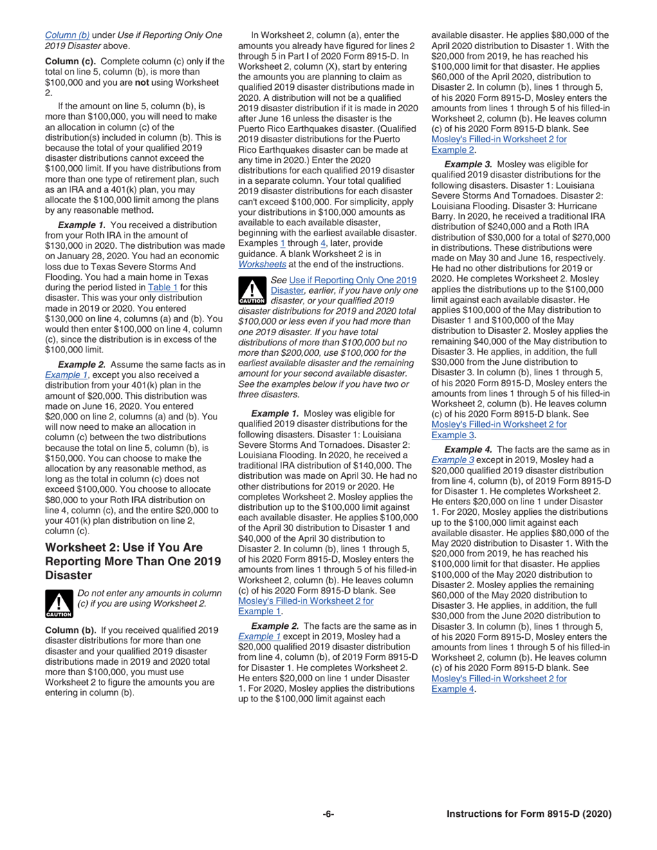 Instructions for IRS Form 8915-D Qualified 2019 Disaster Retirement Plan Distributions and Repayments, Page 6