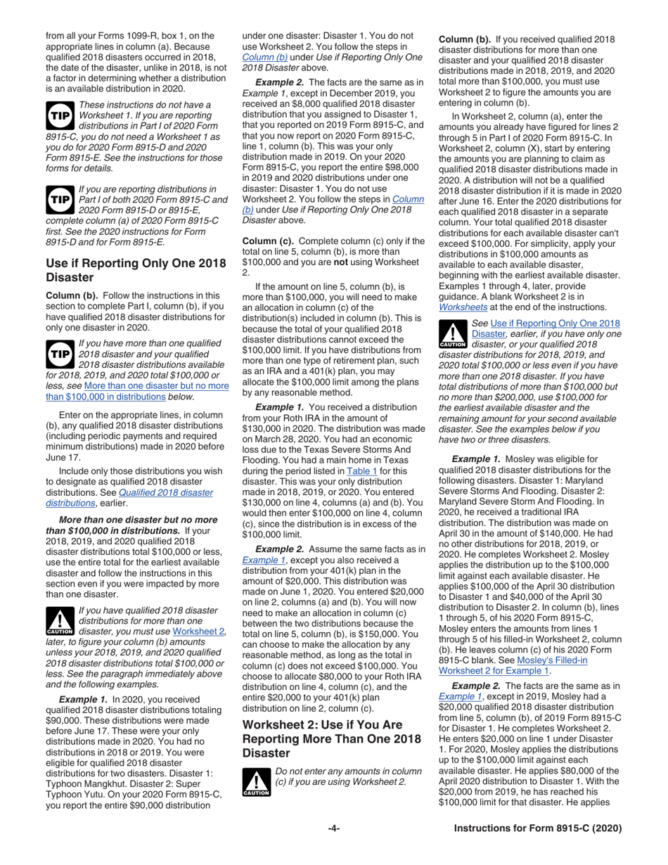 Instructions for IRS Form 8915-C Qualified 2018 Disaster Retirement Plan Distributions and Repayments, Page 4