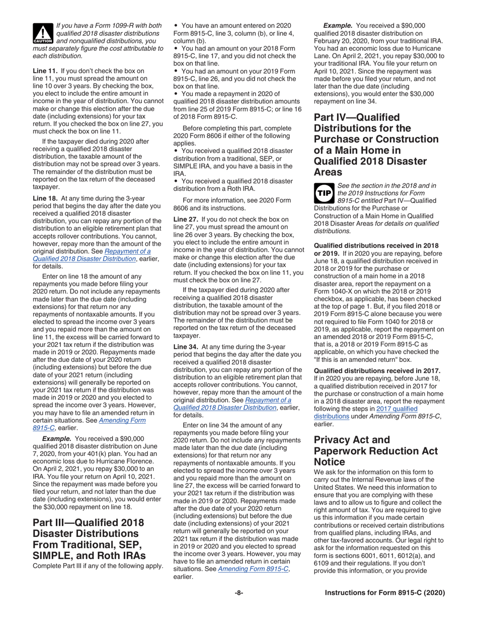 Instructions for IRS Form 8915-C Qualified 2018 Disaster Retirement Plan Distributions and Repayments, Page 8