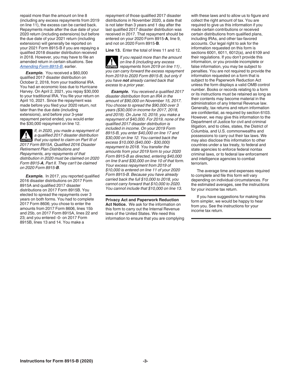 Instructions for IRS Form 8915-B Qualified 2017 Disaster Retirement Plan Distributions and Repayments, Page 3