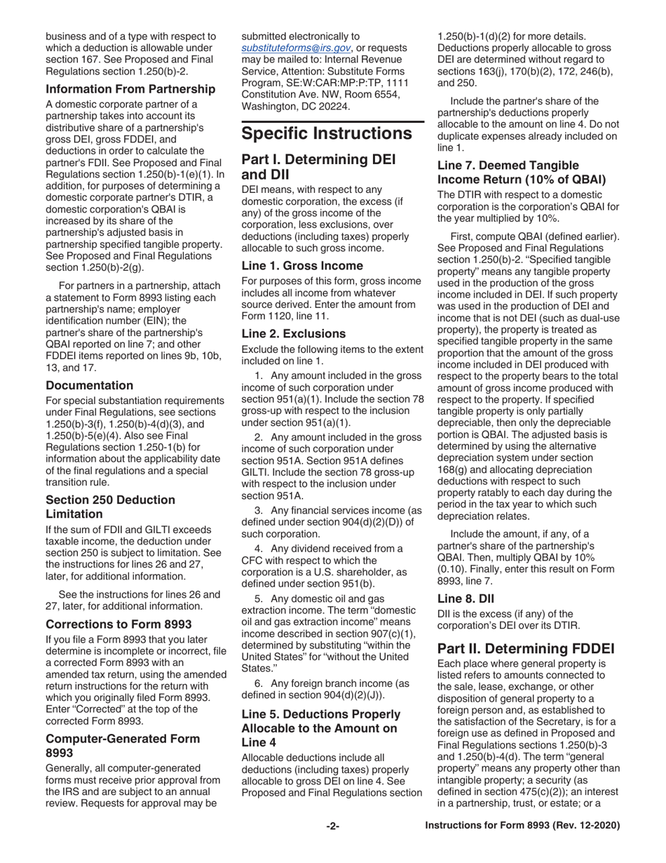 Instructions for IRS Form 8993 Section 250 Deduction for Foreign-Derived Intangible Income (Fdii) and Global Intangible Low-Taxed Income (Gilti), Page 2