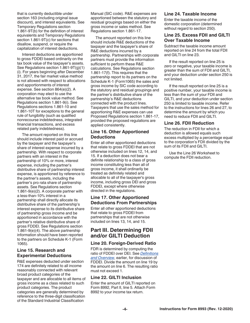 Instructions for IRS Form 8993 Section 250 Deduction for Foreign-Derived Intangible Income (Fdii) and Global Intangible Low-Taxed Income (Gilti), Page 4