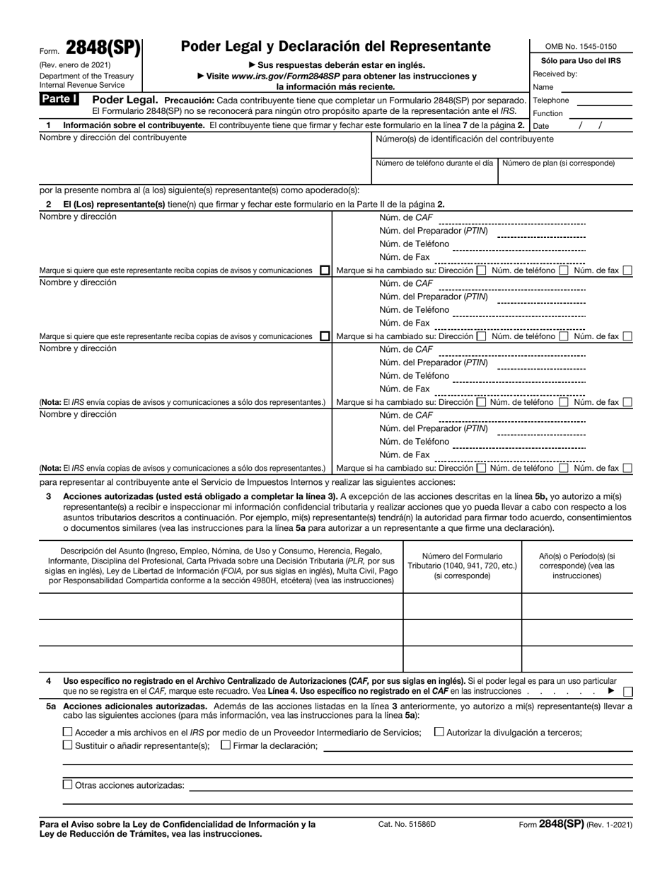 IRS Formulario 2848(SP) Download Fillable PDF or Fill Online Poder ...