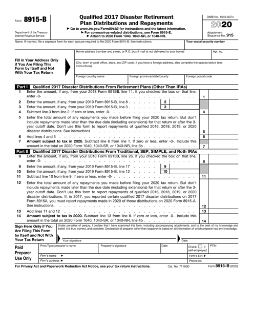 IRS Form 8915-B 2020 Printable Pdf