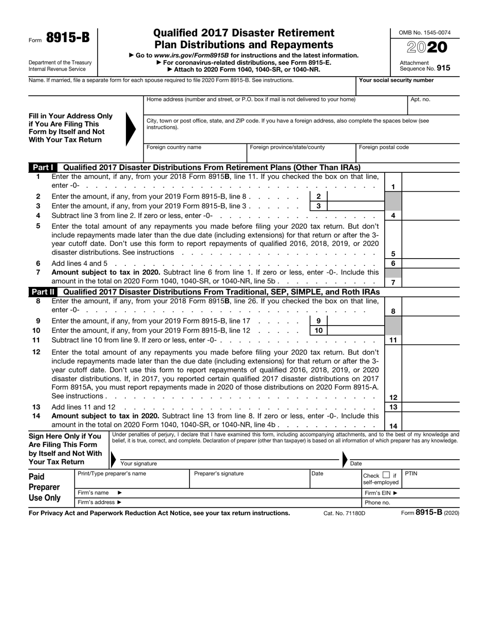 IRS Form 8915-B Qualified 2017 Disaster Retirement Plan Distributions and Repayments, Page 1