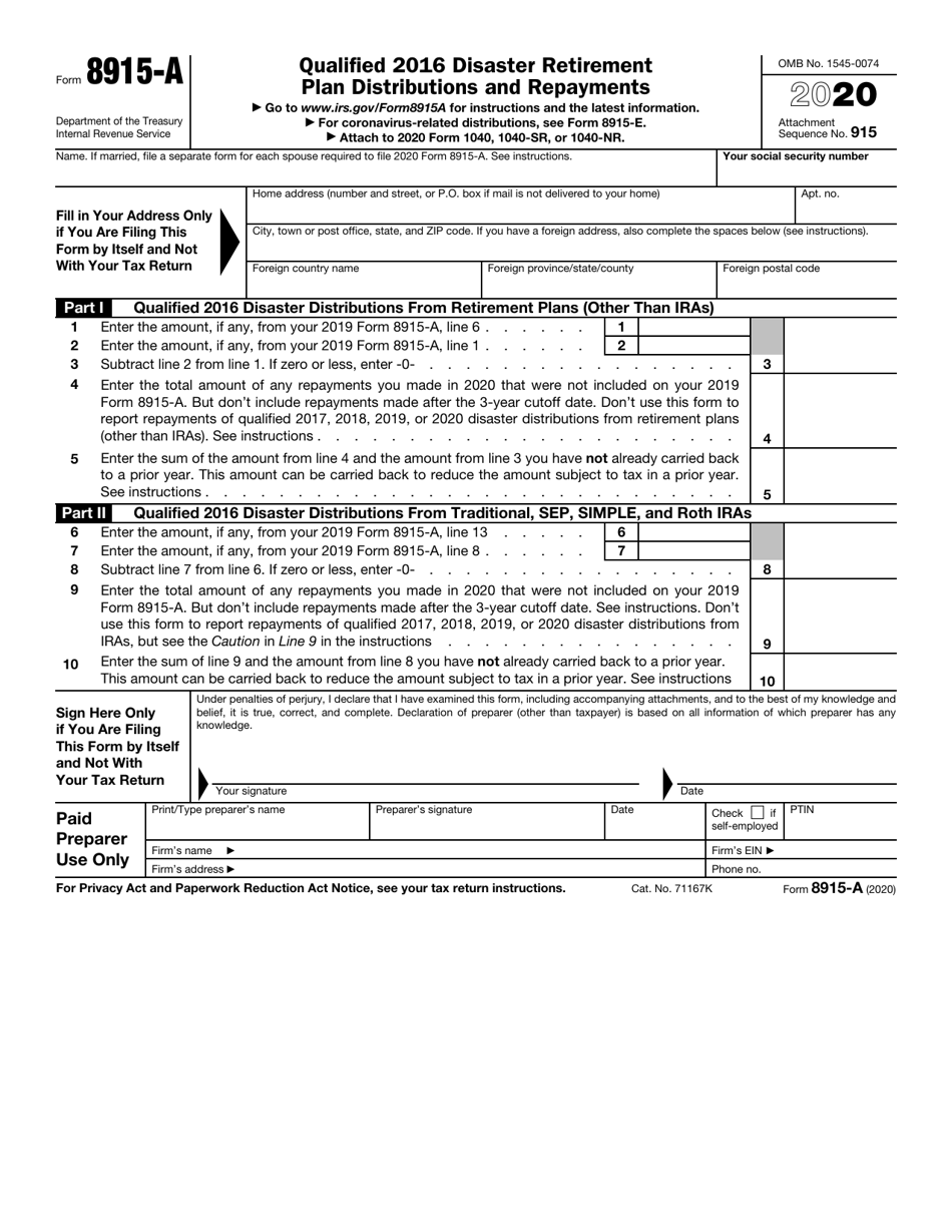 IRS Form 8915-A Qualified 2016 Disaster Retirement Plan Distributions and Repayments, Page 1