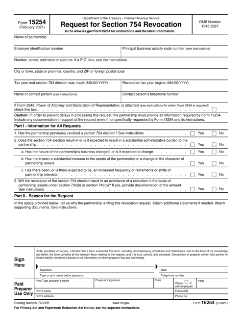 IRS Form 15254  Printable Pdf