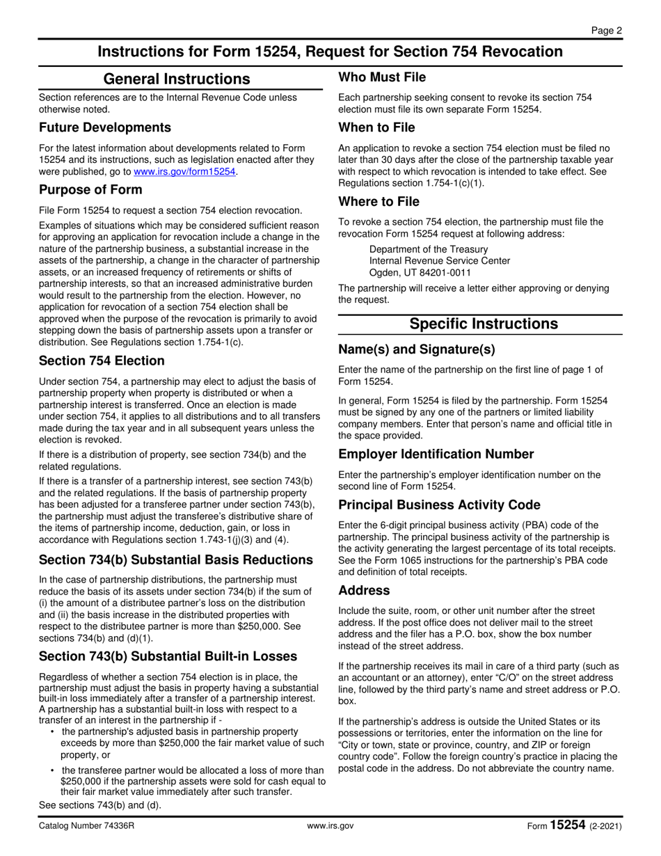 IRS Form 15254 Request for Section 754 Revocation, Page 2