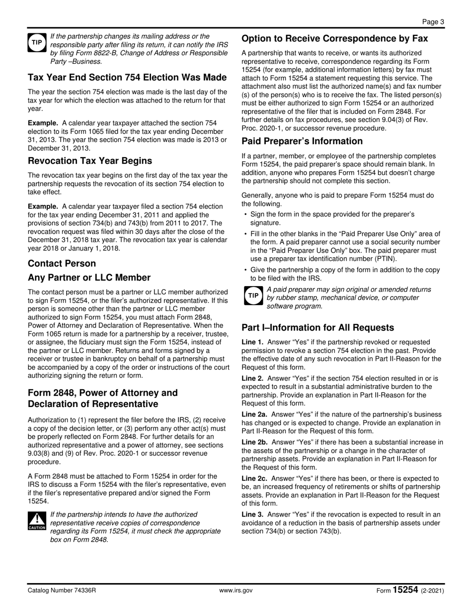 IRS Form 15254 Request for Section 754 Revocation, Page 3