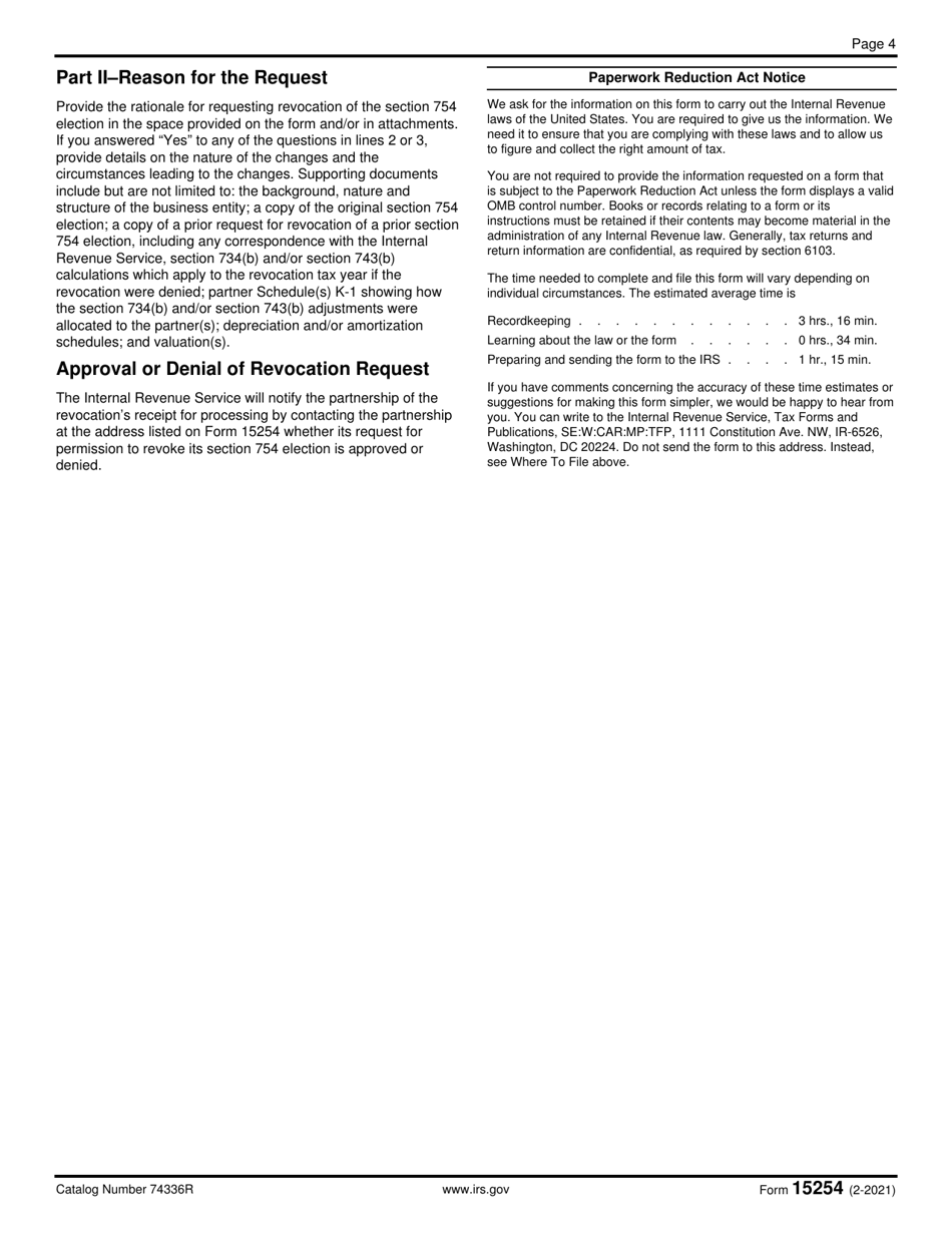 IRS Form 15254 Request for Section 754 Revocation, Page 4