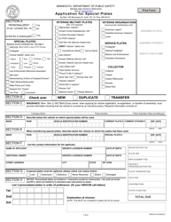 Form PS2010 &quot;Application for Special Plates&quot; - Minnesota