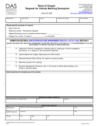 Form 07-007 &quot;Request for Vehicle Marking Exemption&quot; - Oregon