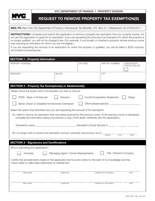 Form EXC-0728  Printable Pdf