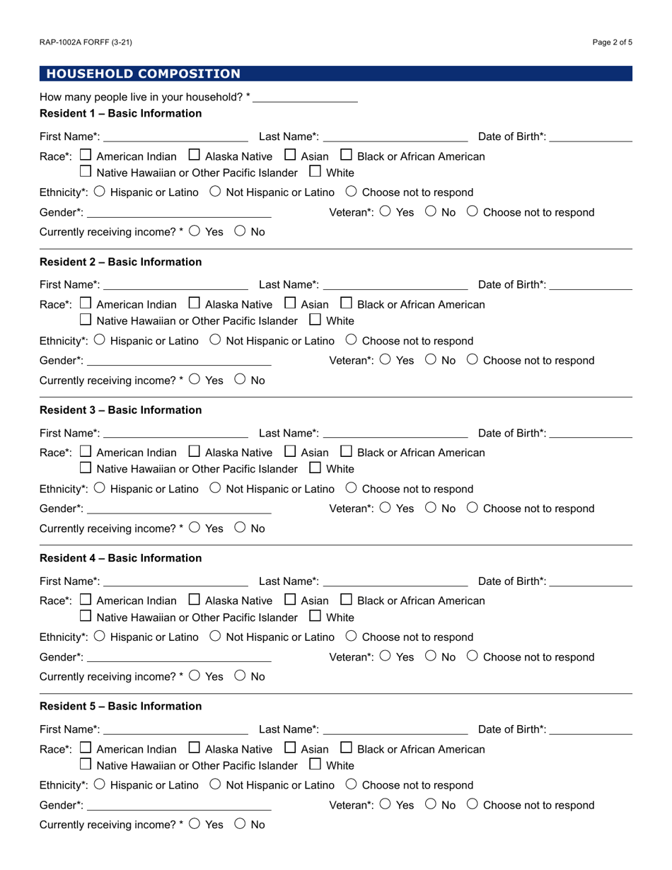 Form RAP-1002A Emergency Rental Assistance Program Manual Application - Arizona, Page 2