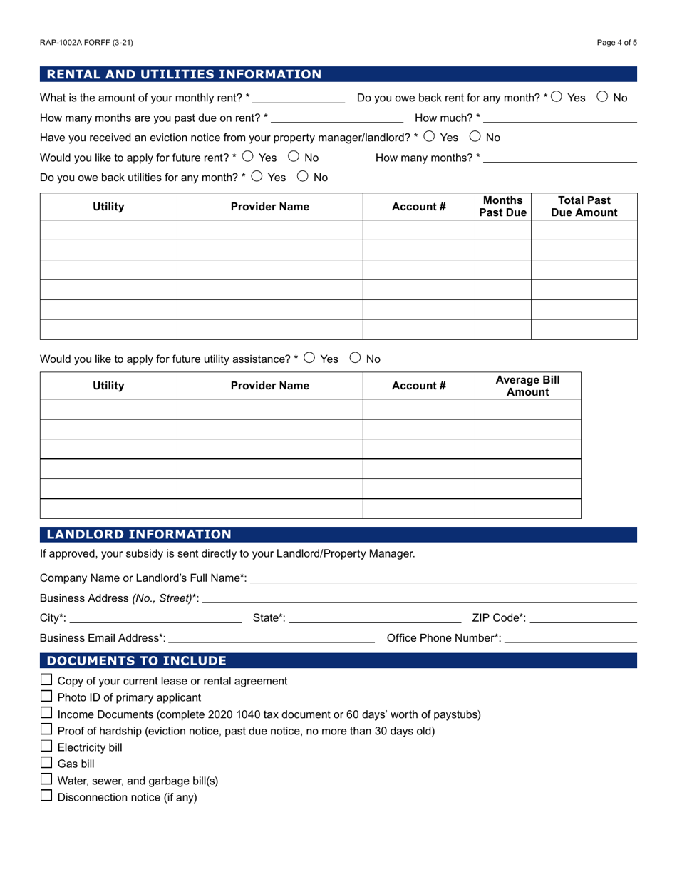 Form RAP-1002A Emergency Rental Assistance Program Manual Application - Arizona, Page 4