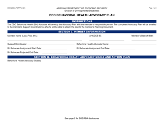 Document preview: Form DDD-2092A Ddd Behavioral Health Advocacy Plan - Arizona