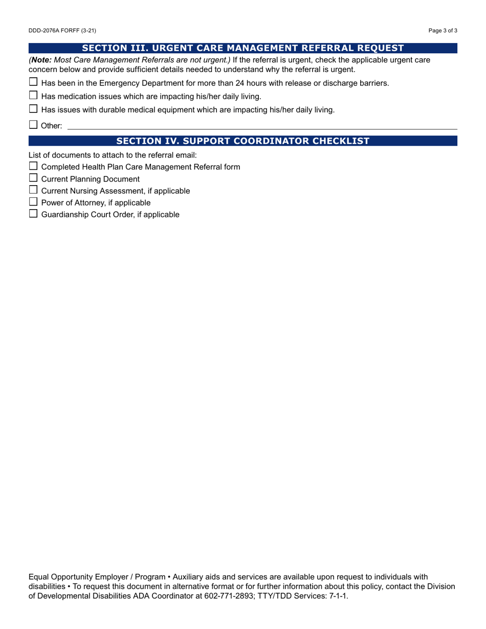 Form DDD-2076A Ddd Health Plan Care Management Referral - Arizona, Page 3