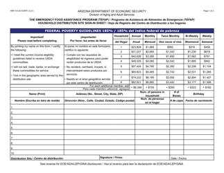 Form HRP-1013A The Emergency Food Assistance Program (Tefap) Household Distribution Site Sign-In Sheet - Arizona (English/Spanish)