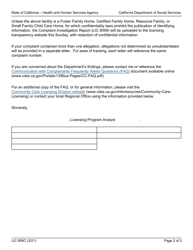 Form LIC856C Complaint Determination Notification - Unsubstantiated - California, Page 2