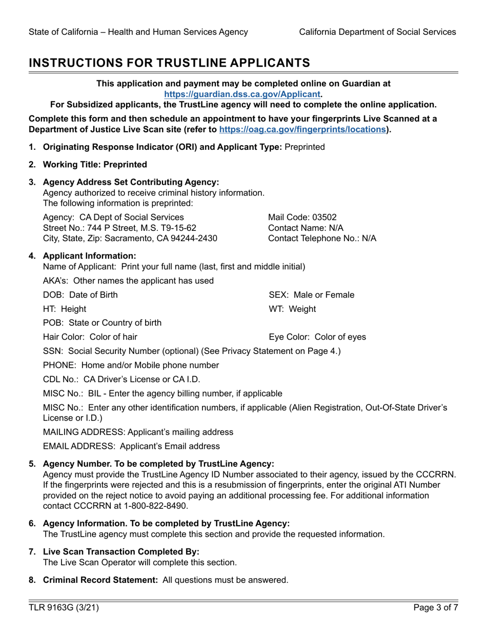 Form TLR9163G Trustline Registry Application - California, Page 3