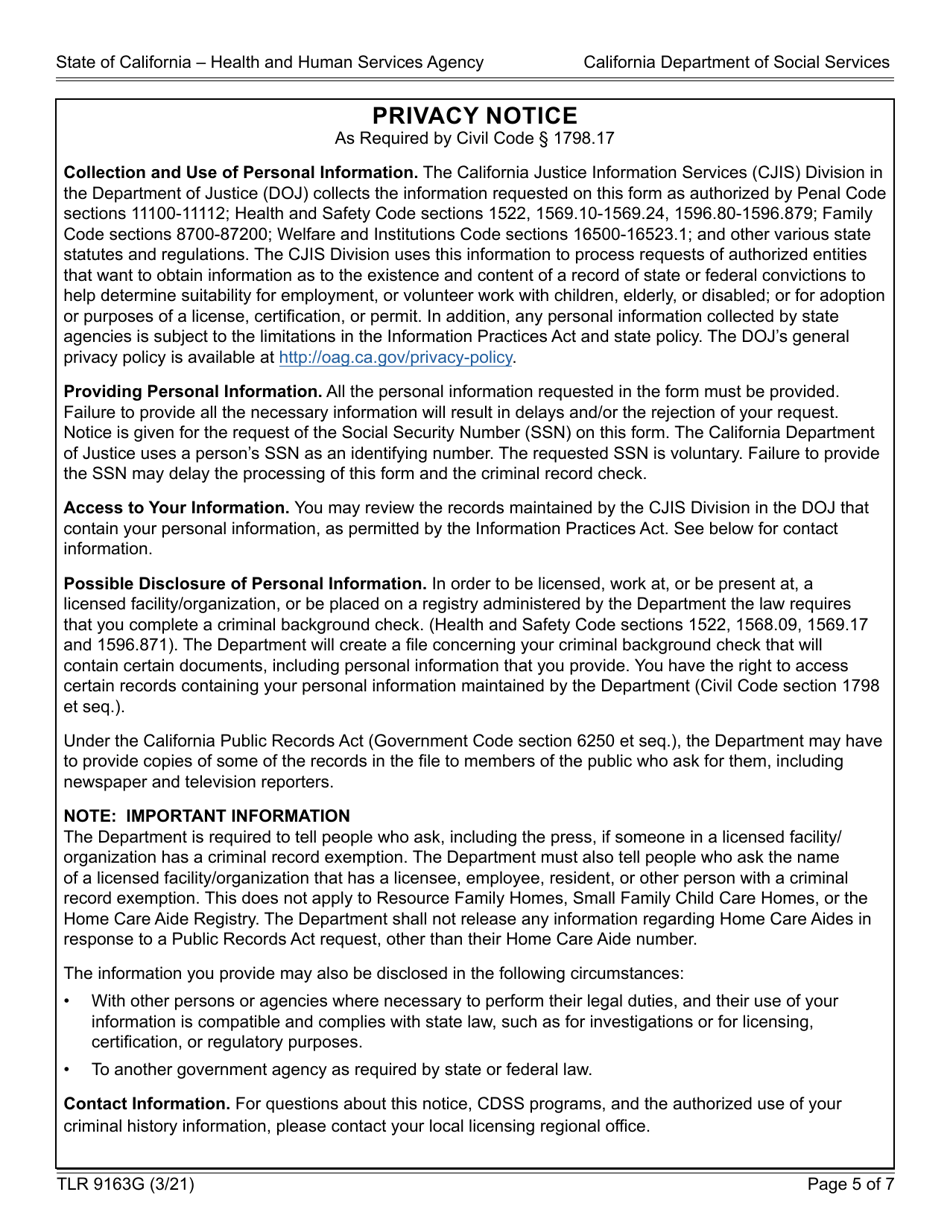 Form TLR9163G Trustline Registry Application - California, Page 5