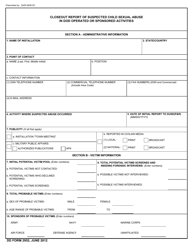 DD Form 2952 Closeout Report of Suspected Child Sexual Abuse in DoD Operated or Sponsored Activities