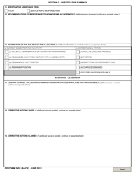 DD Form 2952 Closeout Report of Suspected Child Sexual Abuse in DoD Operated or Sponsored Activities, Page 2