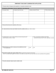 DD Form 2975 Temporary Food Event Coordinator&#039;s Application, Page 2