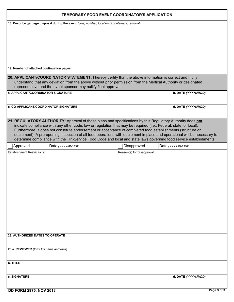DD Form 2975 Temporary Food Event Coordinators Application, Page 3