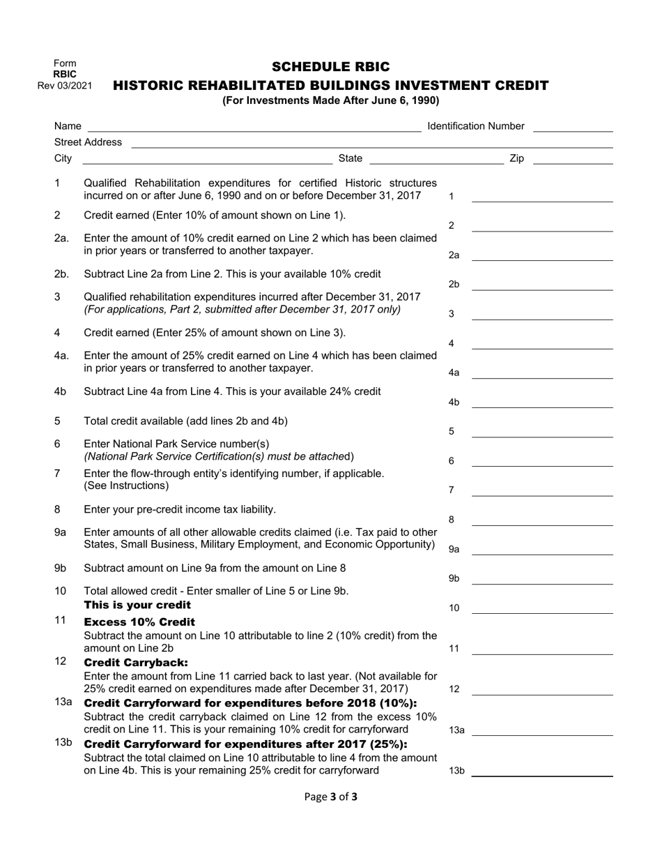 Schedule RBIC Historic Rehabilitated Buildings Investment Credit - West Virginia, Page 3