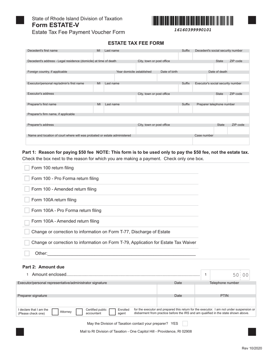 Form ESTATEV Download Fillable PDF or Fill Online Estate Tax Fee