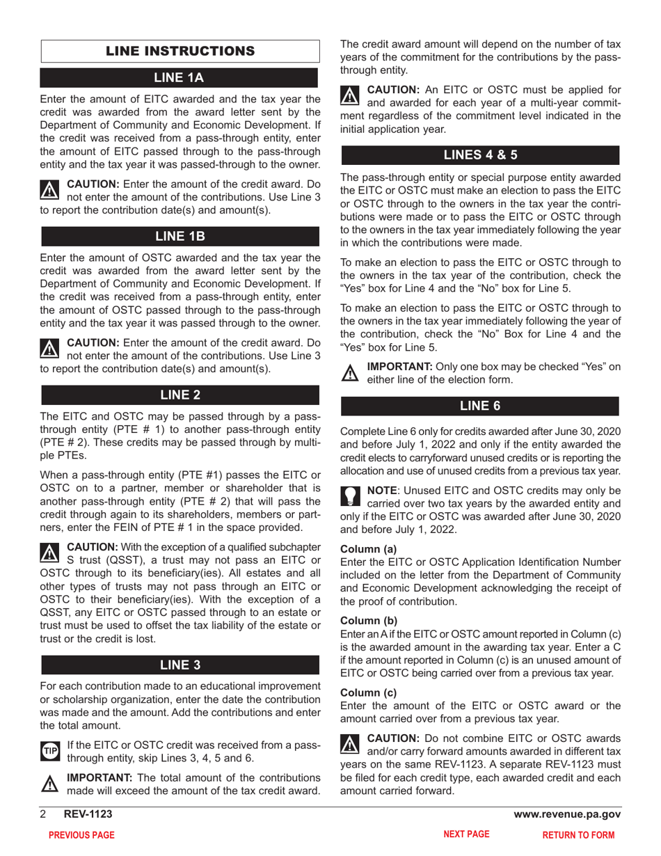 Form REV-1123 Educational Improvement / Opportunity Scholarship Tax Credit Election Form - Pennsylvania, Page 4