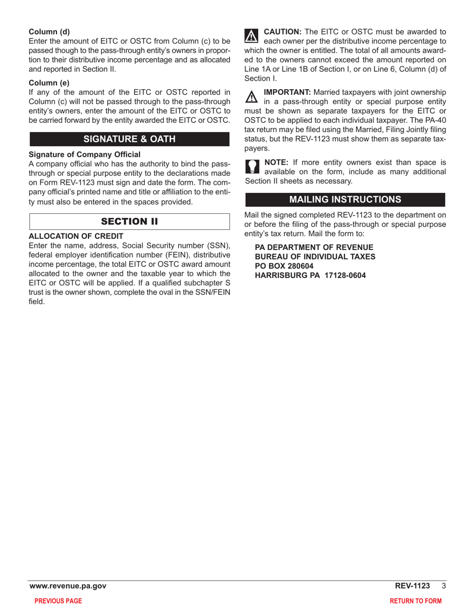 Form REV-1123 Educational Improvement / Opportunity Scholarship Tax Credit Election Form - Pennsylvania, Page 5
