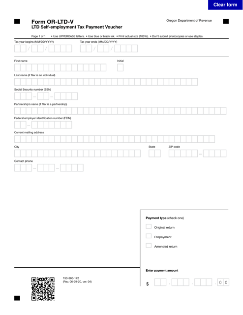 Form OR-LTD-V (150-560-172)  Printable Pdf