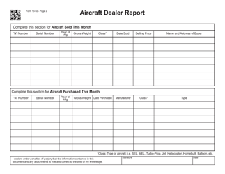 Form 13-92 Aircraft Dealer Report - Oklahoma, Page 2