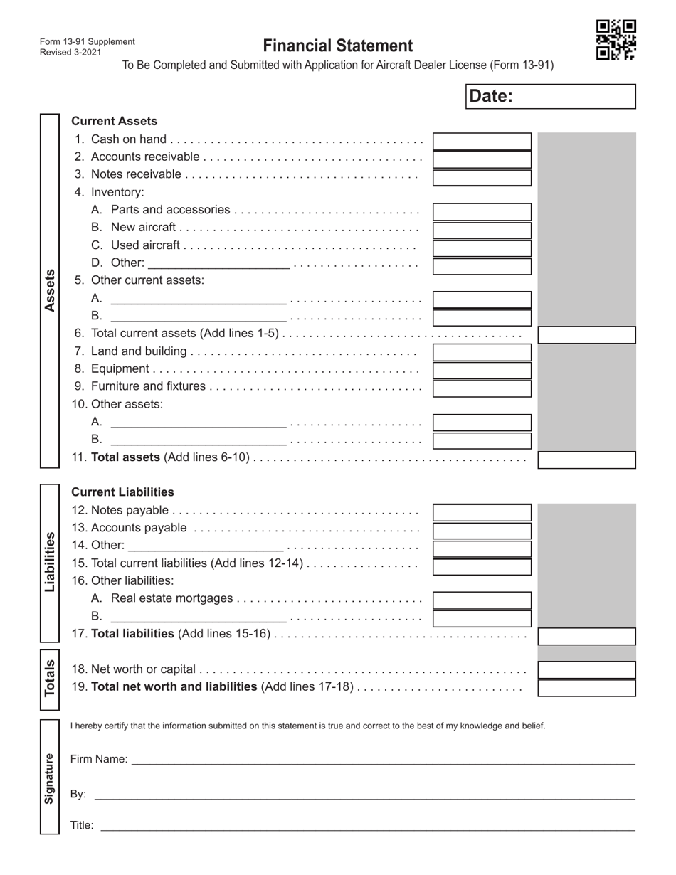 Form 13-91-S Financial Statement - Oklahoma, Page 1