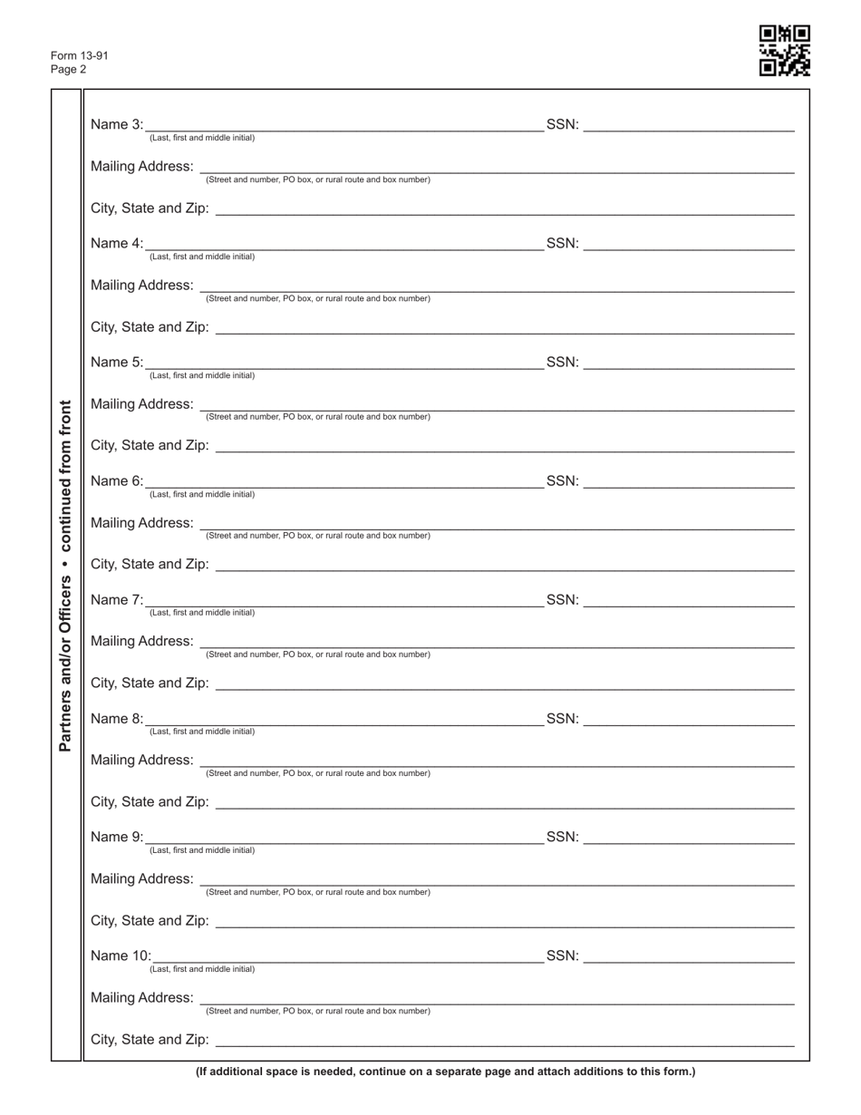 Form 13-91 Application for New Aircraft Dealers License or Renewal of License - Oklahoma, Page 2