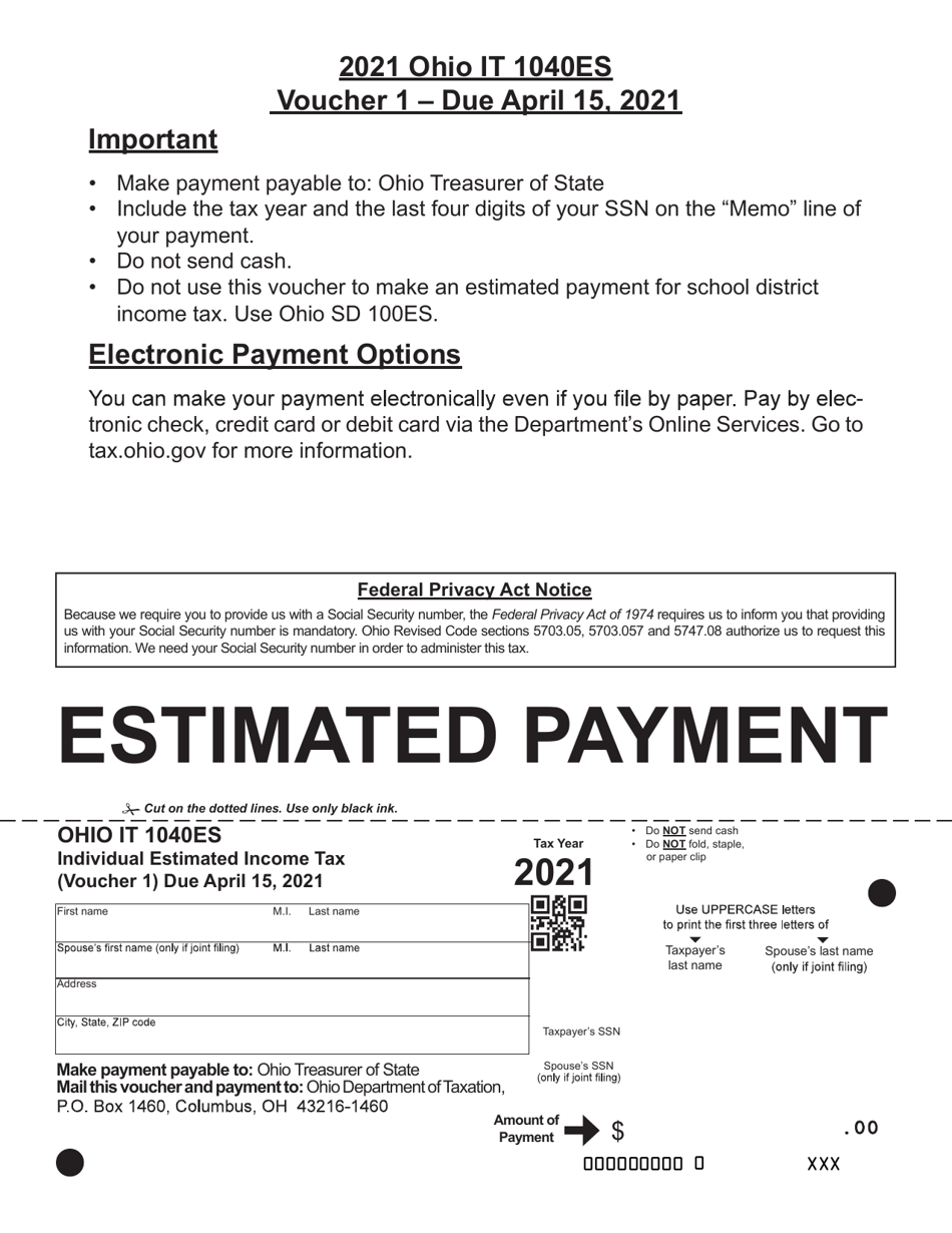 Form IT1040ES Individual Estimated Income Tax Voucher - Ohio, Page 1