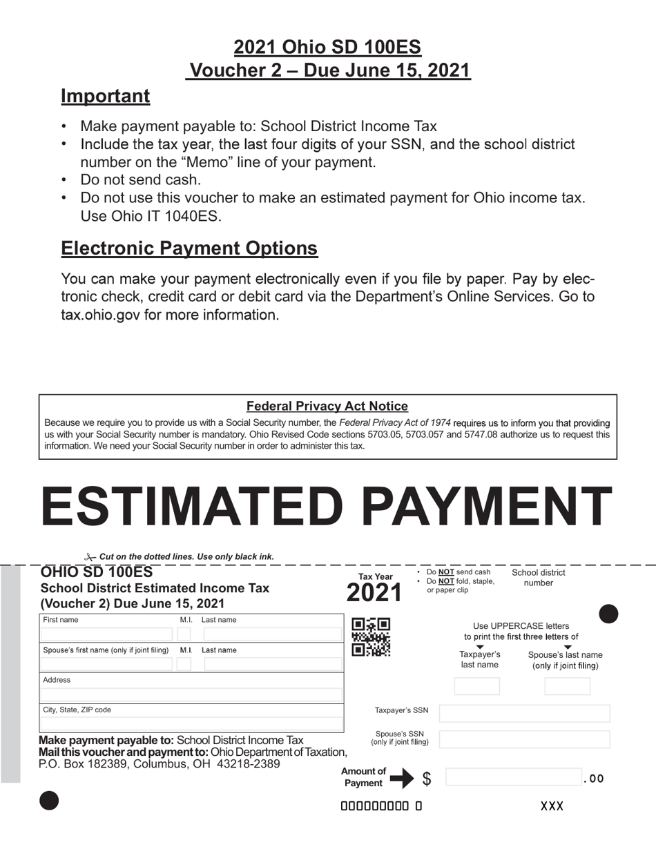 Form SD100ES School District Estimated Income Tax Voucher - Ohio, Page 2