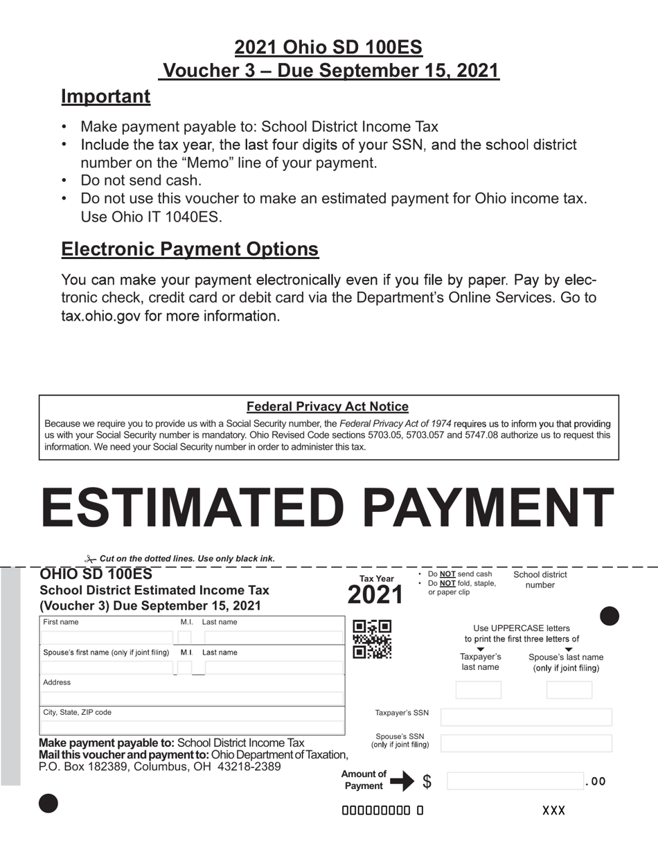 Form SD100ES School District Estimated Income Tax Voucher - Ohio, Page 3