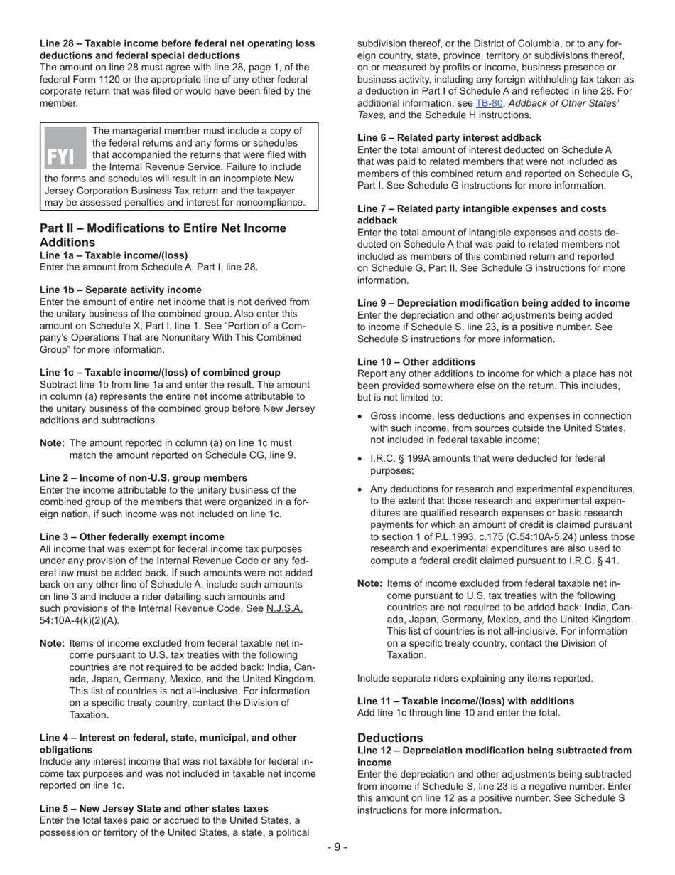 Instructions for Form CBT-100U New Jersey Corporation Business Tax Unitary Return - New Jersey, Page 10
