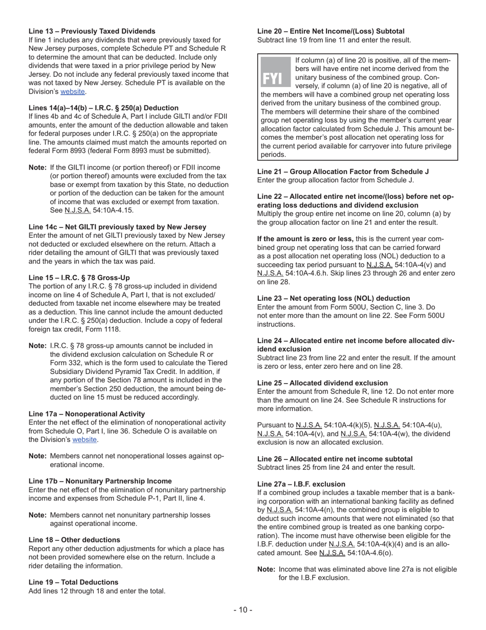 Instructions for Form CBT-100U New Jersey Corporation Business Tax Unitary Return - New Jersey, Page 11