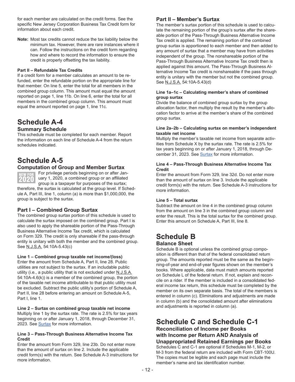 Instructions for Form CBT-100U New Jersey Corporation Business Tax Unitary Return - New Jersey, Page 13