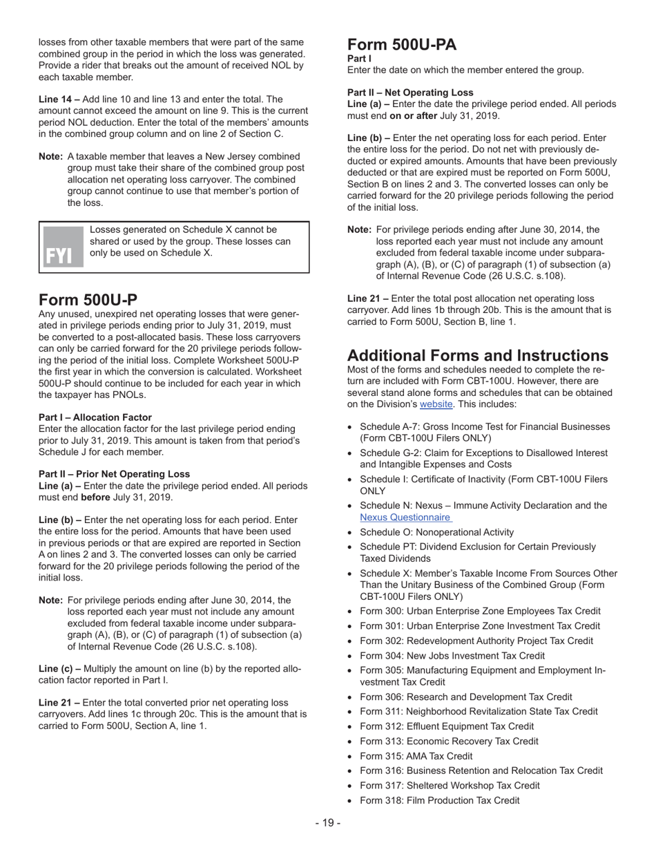 Instructions for Form CBT-100U New Jersey Corporation Business Tax Unitary Return - New Jersey, Page 20