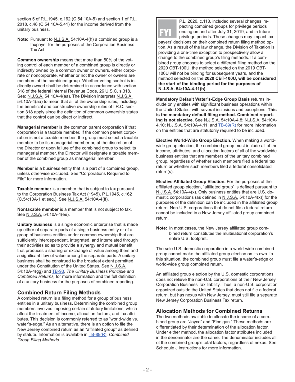 Instructions for Form CBT-100U New Jersey Corporation Business Tax Unitary Return - New Jersey, Page 3