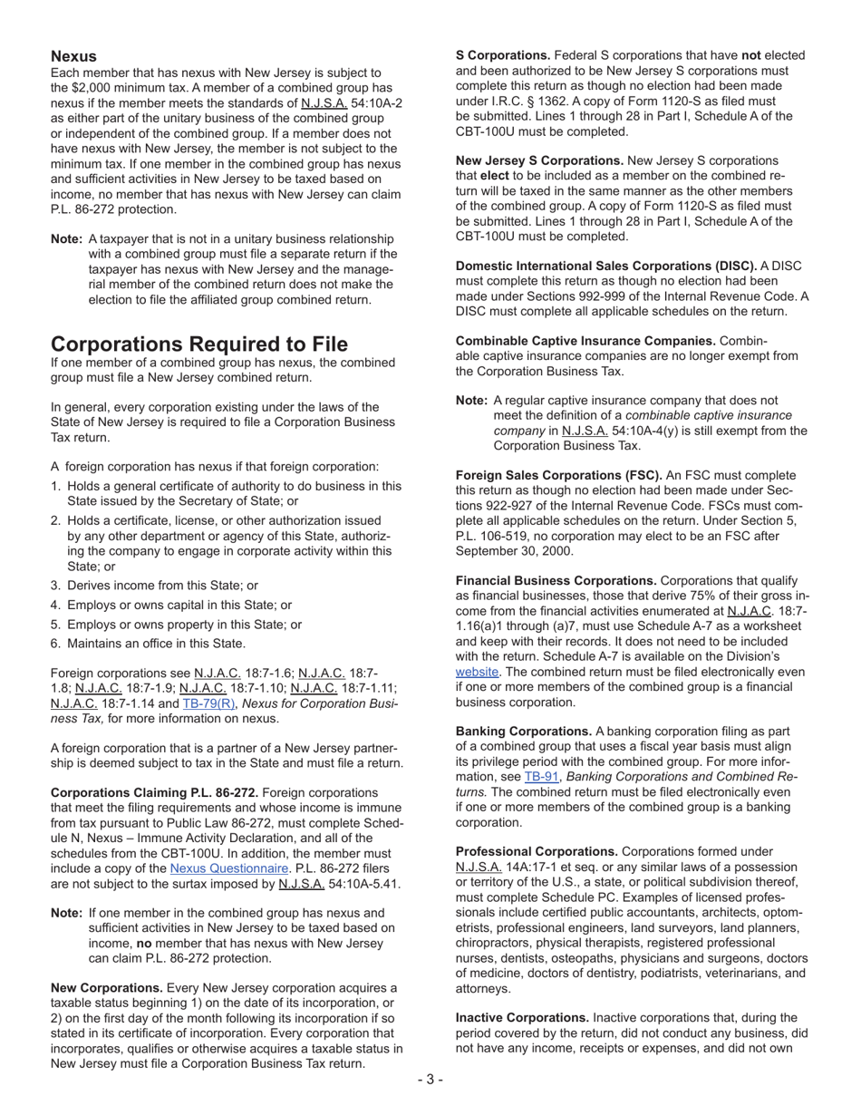 Instructions for Form CBT-100U New Jersey Corporation Business Tax Unitary Return - New Jersey, Page 4