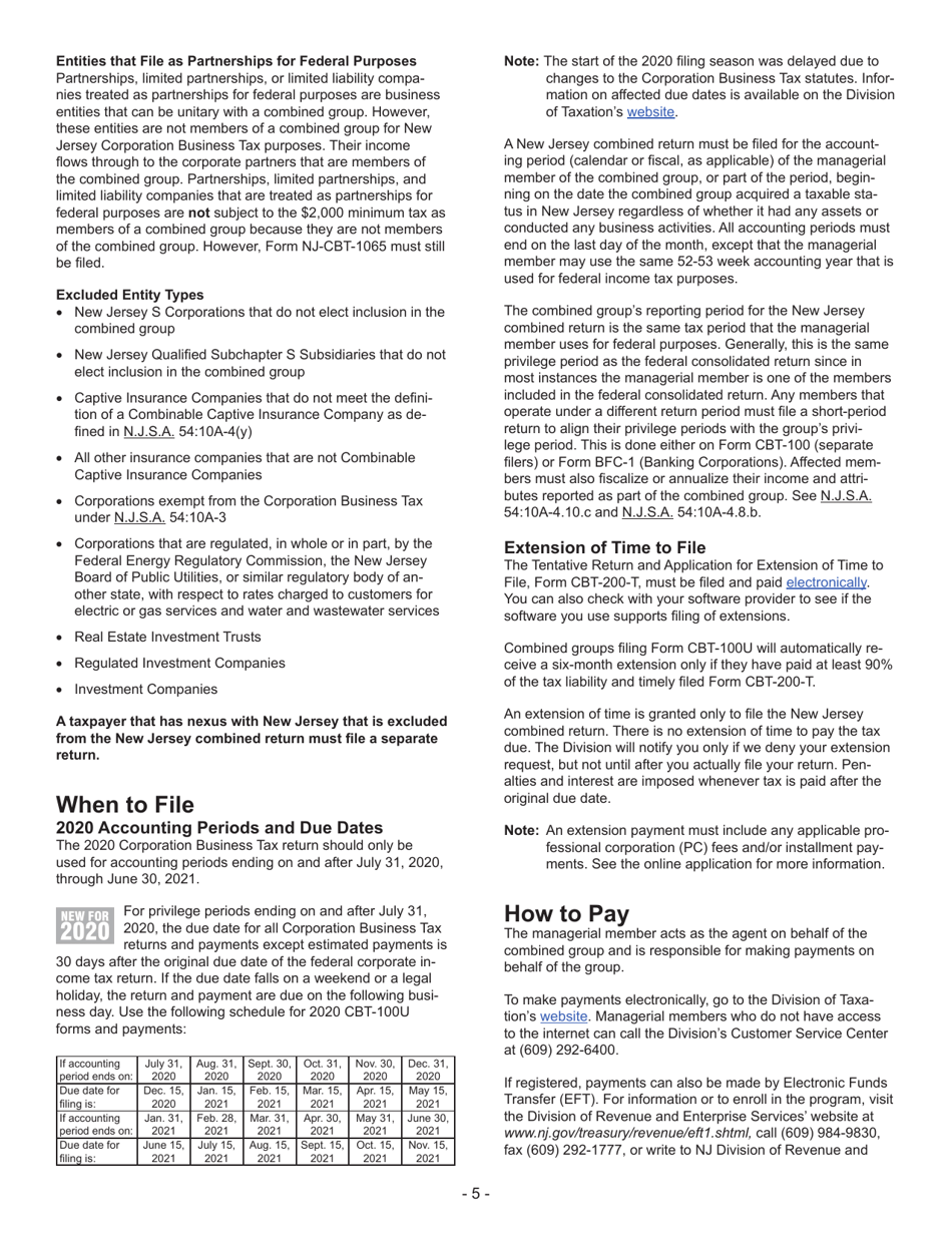 Instructions for Form CBT-100U New Jersey Corporation Business Tax Unitary Return - New Jersey, Page 6